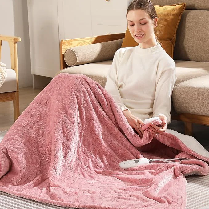 Versatile Electric Throw Blanket Heated Throw 50 39 39 x60 39 39 – Wheat Pattern Flannel amp Sherpa Heated Lap Blanket with 5 Heat Settings amp 4-Hour Auto Shut-Off ETL amp FCC Machine Washable Home Use Pink Breathable
