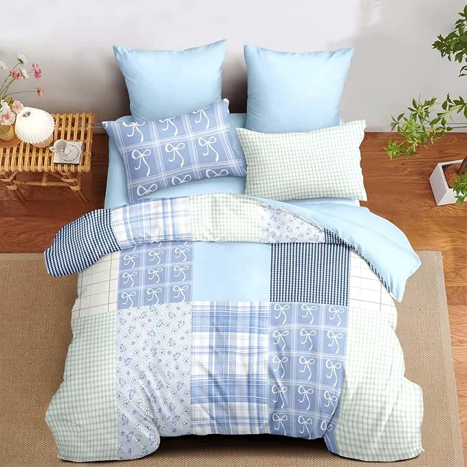 Fast Nayoroom Plaid Duvet Cover Queen Size Reversible Blue Patchwork Checkered Duvet Cover Dorm Bedding Set 3 Pieces Soft Lightweight Washed Microfiber Farmhouse Bedding Set Gifts for Women Men Green