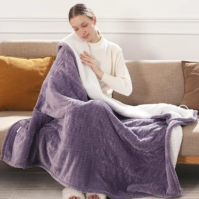 Exclusive Heated Blanket King Size 90 quot x100 quot Electric Blanket King with Dual Control 5 Heat Settings 10H Auto Off FCC ETL Wheat Pattern Flannel Grandma Machine Washable Lavender Optimized