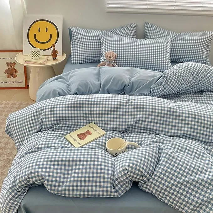 Reliable Nayoroom Blue Gingham Duvet Cover King Size Reversible Plaid Checkered Comforter Cover Grid Farmhouse Dorm Bedding Set 3 Pcs Soft Breathable Washed Microfiber Gifts for Women Men Safe
