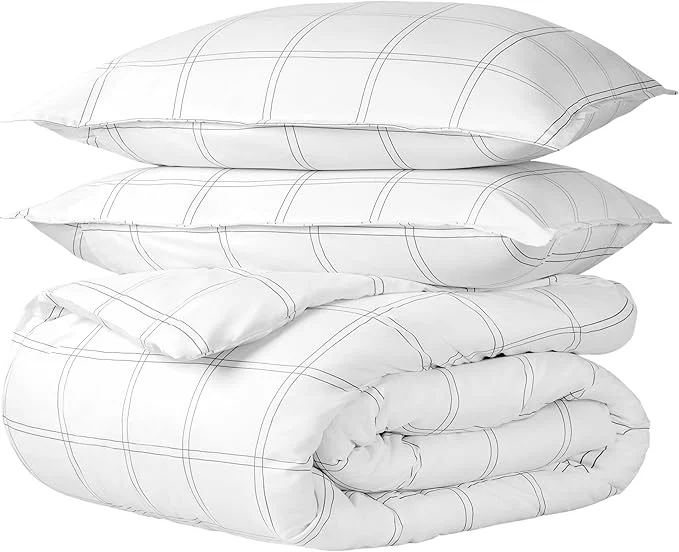 Trendy Bare Home Bedding Duvet Cover King Size – Premium 1800 Super Soft Collection – Lightweight Cooling – Soft Breathable Bedding Duvet Cover King Modern Plaid – White Grey Smooth