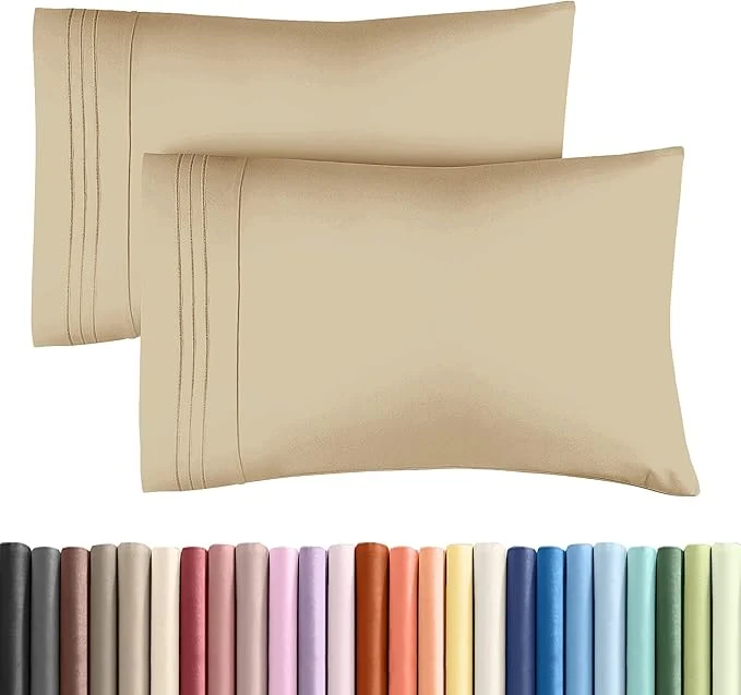 Comfortable King Standard Pillow Cases Set of 2 – Ultra-Soft Hotel Quality Pillowcase Covers – Comfy Cozy amp Fade – Wrinkle Resistant – Machine Washable Pillow Protectors – 2 Piece Set – King Standard Beige Long-Lasting