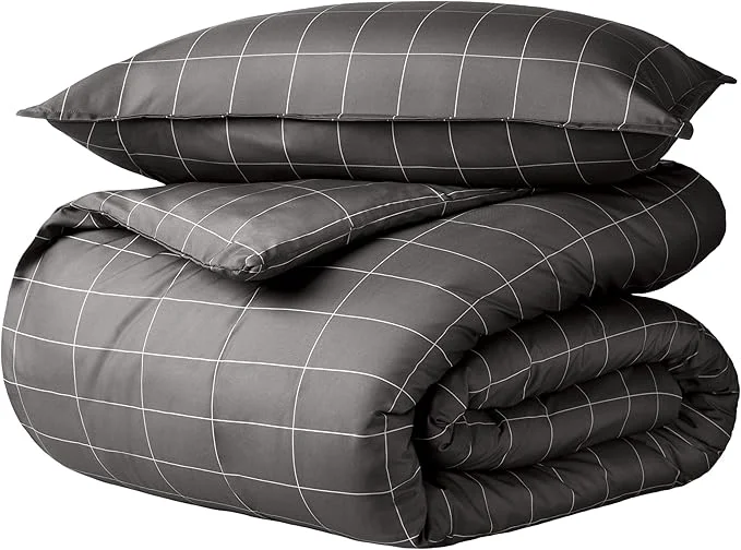 Professional Bare Home Bedding Duvet Cover Extra Long – Premium 1800 Super Soft Collection – Lightweight Duvet Cover – Soft Textured Twin Twin XL Grid – Grey White High-Grade