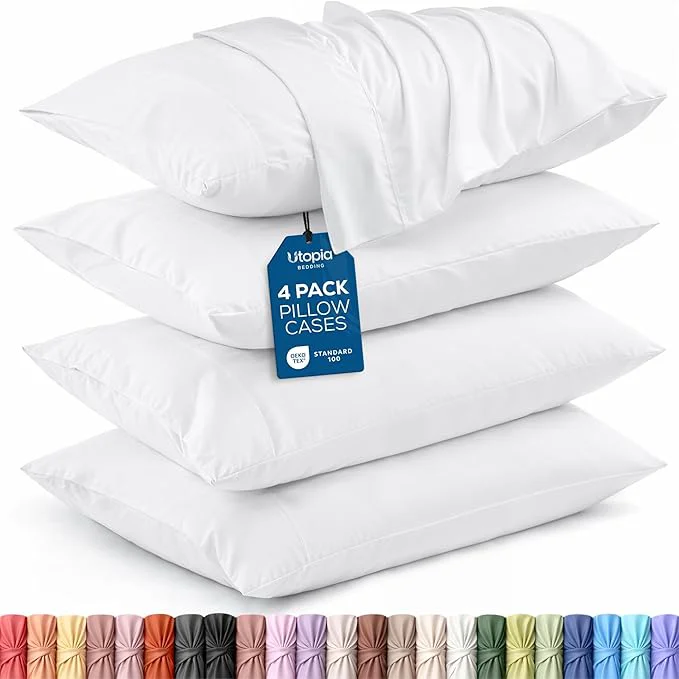 Casual Utopia Bedding Queen Pillow Cases – 4 Pack – Envelope Closure – Soft Brushed Microfiber Fabric – Shrinkage and Fade Resistant Pillow Covers Queen Size 20 X 30 Inches Queen White Quality