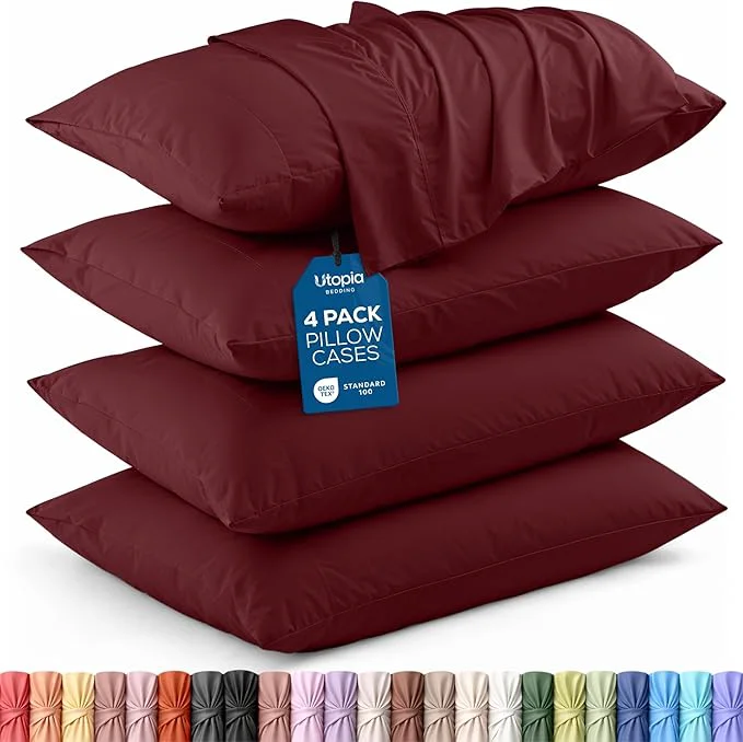Excellent Utopia Bedding Standard Pillow Cases – 4 Pack – Envelope Closure – Soft Brushed Microfiber Fabric – Shrinkage and Fade Resistant Pillow Covers Standard Size 20 X 26 Inches Standard Burgundy Organic