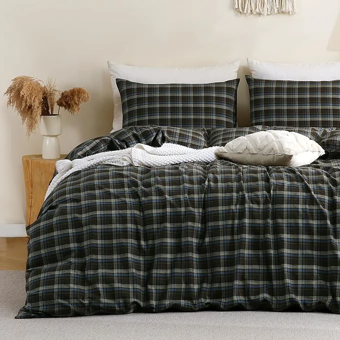 Trusted TOCOMOA Buffalo Plaid Duvet Cover Set Washed Cotton Like Linen Feel Super Soft Comfy 2 Piece Brown Blue Gingham Checkered Bedding Comforter Cover Set Twin 68 quot x90 quot Comforter Not Included High-Performance