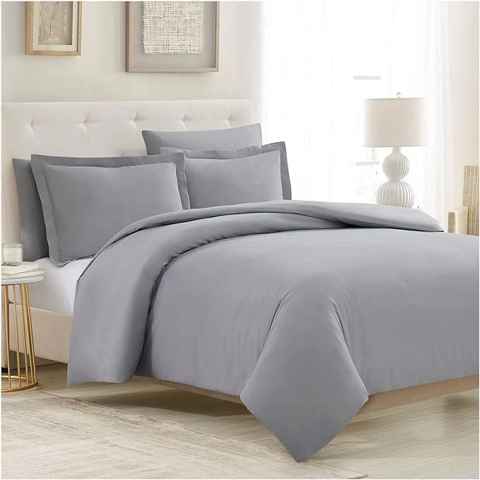 High-End Mellanni Duvet Cover Set – 5 PC Iconic Collection Bedding Set – Hotel Luxury Extra Soft amp Cooling – Microfiber – Button Closure and Corner Ties Queen Light Gray Smooth