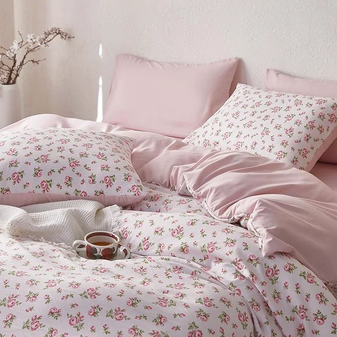 Genuine Wake In Cloud – Coquette Duvet Cover Set Floral Cottagecore Flower Shabby Chic Cute Aesthetic Soft Lightweight Bedding for Women Teen Girls 3-Piece Pink Full Size Superior