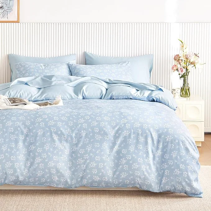 Unique Wake In Cloud – Coquette Duvet Cover Set Floral Cottagecore Flower Shabby Chic Cute Aesthetic Soft Lightweight Bedding for Women Teen Girls 3-Piece Light Blue Twin Twin XL Size Safe
