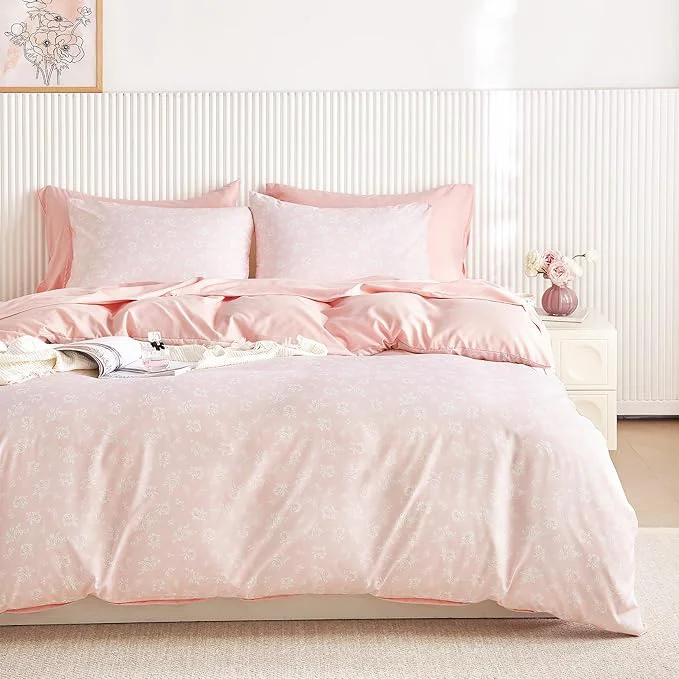 Refined Wake In Cloud – Coquette Duvet Cover Set Floral Cottagecore Flower Shabby Chic Cute Aesthetic Soft Lightweight Bedding for Women Teen Girls 3-Piece Light Pink Queen Size Detailed