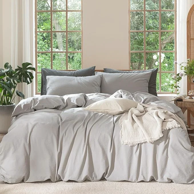 Professional MooMee Bedding Duvet Cover Set Washed Cotton Linen Like Textured Breathable Durable Soft Comfy Solid Tan King 104 quot x90 quot Healthy