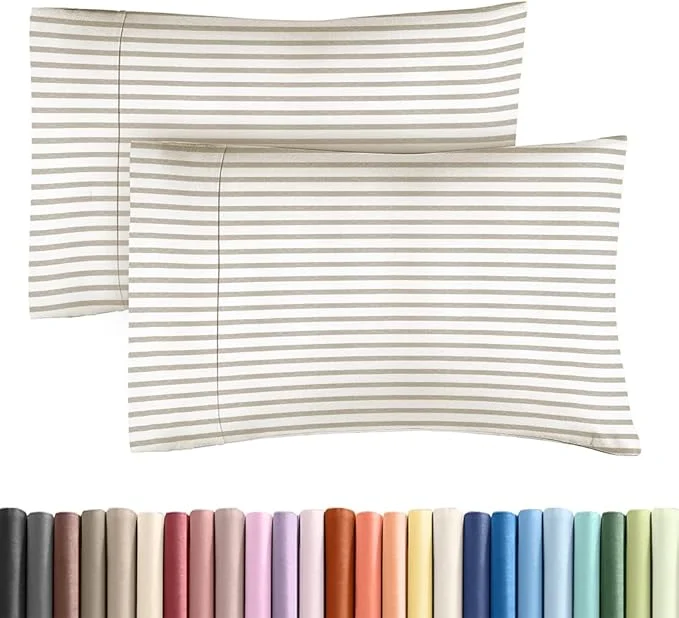 Refined Standard Pillow Cases Set of 2 – Ultra-Soft Hotel Quality Pillowcase Covers – Comfy amp Wrinkle – Stain and Fade Resistant – Machine Washable Pillow Protectors – 2 Piece Set – Beige Stripes 2 Selected