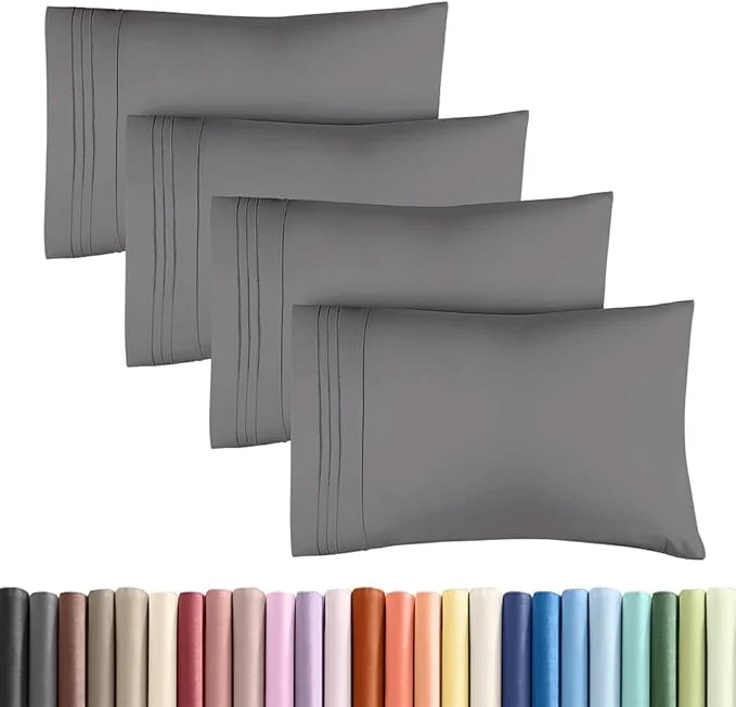 High-End King Standard Pillow Cases Set of 4 – Soft Hotel Quality Pillowcase Covers – Comfy Bedding for Women Men Kids amp Teens – Machine Washable Pillow Protectors – 4 Piece – King Standard Size Dark Grey Carefully Designed