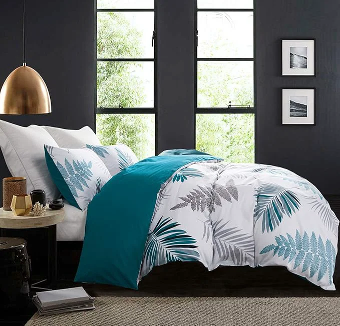 Versatile SLEEPBELLA Duvet Cover Twin 600 Thread Count Cotton Leaf Botanical Pattern Print Reversible Comforter Cover Set Twin Teal Blue-Leaf Fashionable