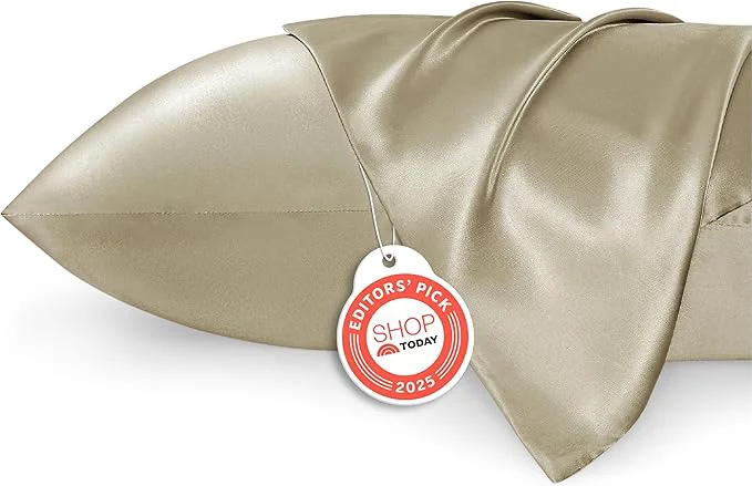 Sustainable Bedsure Satin Pillowcase 2 Pack Similar to Silk Pillow Cases Standard Size Pillow Case for Sleeping Women with Envelope Closure Gifts for Women Men Khaki 20×26 Inches 2pcs Traditional