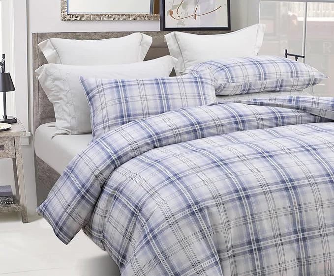 Dependable SLEEPBELLA Blue White Plaid Duvet Cover Set Cotton Bedding Buffalo Grid Geometric Checker Pattern with Button Closure 3pcs King Size Outstanding