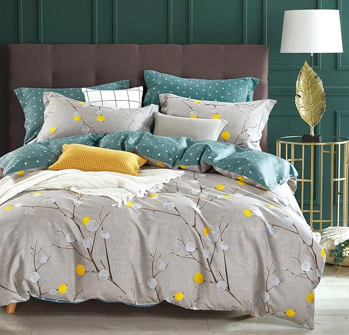 Detailed SLEEPBELLA Duvet Cover Set 600 Thread Count Cotton Bedding Set Full Grey Branch Relaxed
