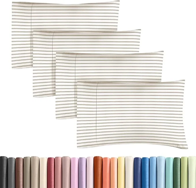 Trendy Standard Pillow Cases Set of 4 – Soft Hotel Quality Pillowcase Covers – Comfy Cozy Bedding for Women Men Kids amp Teens – Machine Washable Pillow Protectors – 4 Piece – Standard Size Beige Stripes Dependable