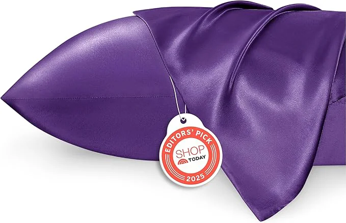 Exceptional Bedsure King Size Satin Pillowcase Set of 2 – Purple Silky Pillow Cases for Hair and Skin with Envelope Closure Similar to Silk Pillow Cases Gifts for Women Men 20×36 Inches 2pcs Recyclable
