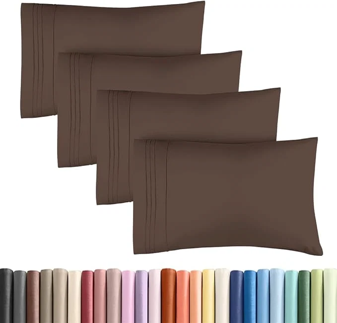 Premium Material King Standard Pillow Cases Set of 4 – Soft Hotel Quality Pillowcase Covers – Comfy Bedding for Women Men Kids amp Teens – Machine Washable Pillow Protectors – 4 Piece Set – King Standard Size Brown Selected