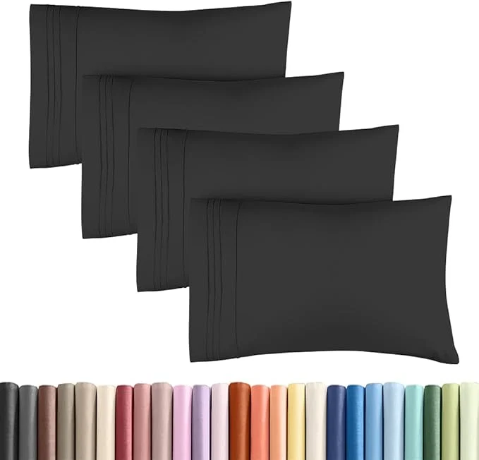Original King Standard Pillow Cases Set of 4 – Soft Hotel Quality Pillowcase Covers – Comfy Bedding for Women Men Kids amp Teens – Machine Washable Pillow Protectors – 4 Piece Set – King Standard Size Black Fashionable