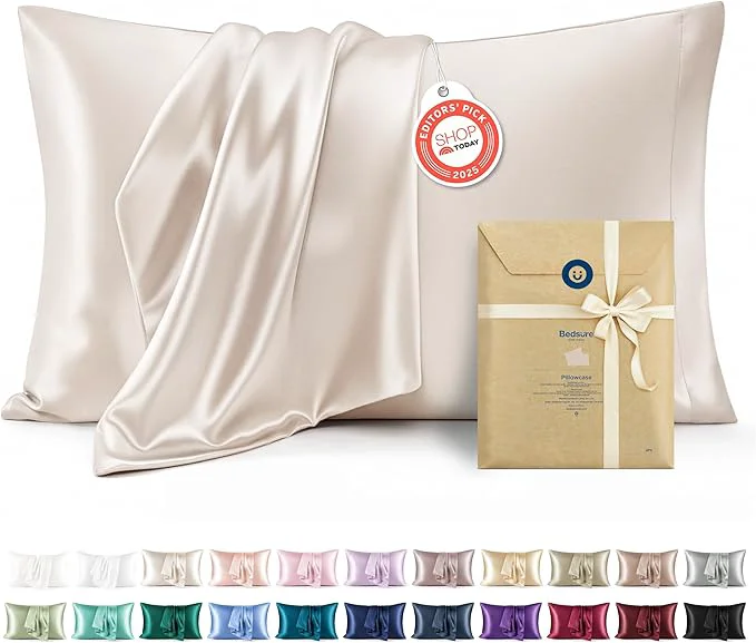 Smart Bedsure Satin Pillowcase 2 Pack Similar to Silk Pillow Cases Standard Size Pillow Case for Sleeping Women with Envelope Closure Gifts for Women Men Beige 20×26 Inches 2pcs Sustainable