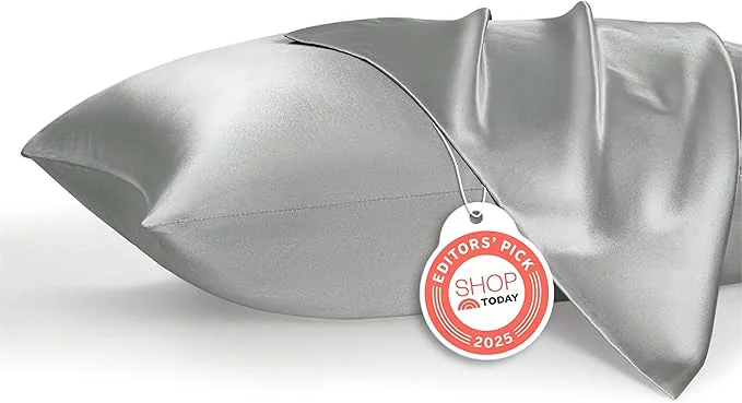 Eco-Friendly Bedsure Satin Pillowcase 2 Pack Similar to Silk Pillow Cases Standard Size Pillow Case for Sleeping Women with Envelope Closure Gifts for Women Men Silver Grey 20×26 Inches 2pcs Responsible