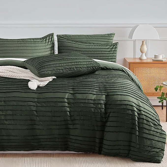 Quality NEXHOME PRO Twin Duvet Cover 2 Pieces Boho Tufted Duvet Cover Set Soft and Lightweight Washed Microfiber Comforter Cover Set for All Season Olive Green 66 x 90 -No Comforter Unique