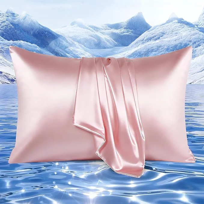 Healthy Elegear Cooling Pillow Cases for Hot Sleepers Upgraded Arc-Chill Cooling Satin Pillowcase Q-max gt 0.5 Soft Silky Satin Pillowcase for Hair amp Skin Luxury Zipper Pillowcase Cover Set of 2-King Pink High-Grade