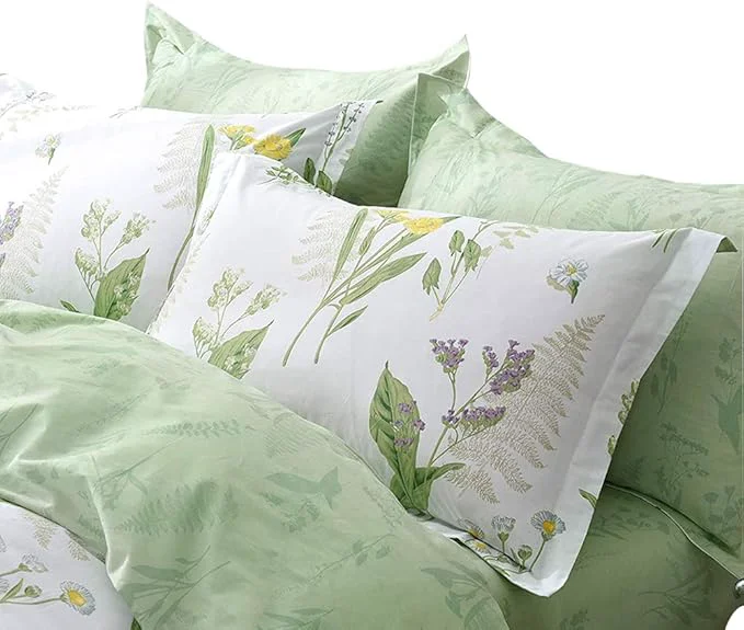 Detailed FADFAY Green Leaves Duvet Cover Set Premium Cotton Daisy and Lavender Flowers Target Bedding 3-Piece：1Duvet Cover（No Comforter） 2Pillowcases Twin XL Floral … Minimalist