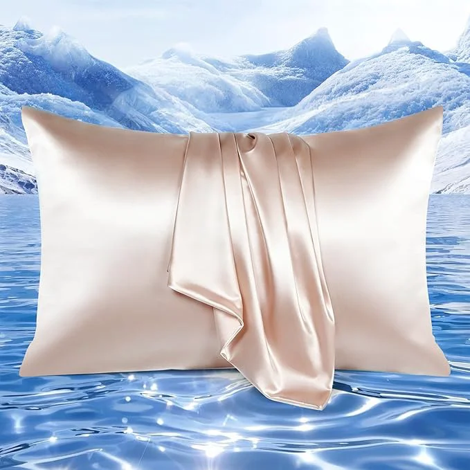 Pure Elegear Cooling Pillow Cases for Hot Sleepers Upgraded Arc-Chill Cooling Satin Pillowcase Q-max gt 0.5 Silky Satin Pillowcase for Hair amp Skin Luxury Zipper Pillowcase Cover Set of 2-King Champagne Detailed