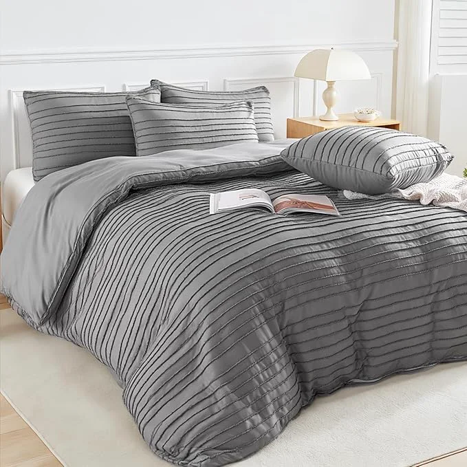 Specialty NEXHOME PRO Duvet Cover Full Grey 3 Pieces Boho Tufted Duvet Cover Set Soft and Lightweight Washed Microfiber Comforter Cover Set for All Season Grey Full 80 x 90 -No Comforter Authentic