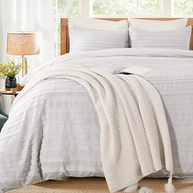 Reliable NEXHOME PRO Duvet Cover Queen Light Grey 3 Pieces Boho Tufted Duvet Cover Set Soft and Lightweight Washed Microfiber Comforter Cover Set for All Season Light Grey Queen 90 x 90 -No Comforter Advanced