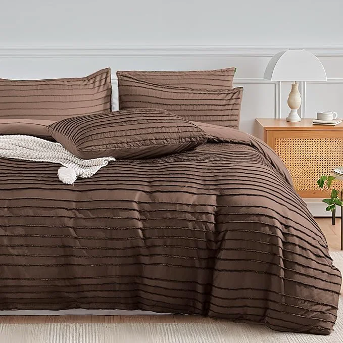 User-Friendly NEXHOME PRO Duvet Cover Full 3 Pieces Boho Tufted Duvet Cover Set Soft and Lightweight Washed Microfiber Comforter Cover Set for All Season Dark Brown 80 x 90 -No Comforter Healthy