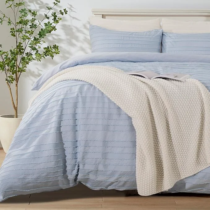 Authentic NEXHOME PRO Duvet Cover Blue 3 Pieces Boho Tufted Duvet Cover Set Soft and Lightweight Washed Microfiber Comforter Cover Set for All Season Blue Cal King 104 x 98 -No Comforter Detailed