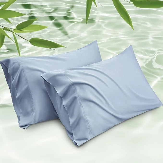Recyclable Bedsure Pillow Cases Queen Cooling Pillow Cases Rayon Derived from Bamboo Light Blue Pillowcases Queen Size Set of 2 PureWoven Silky Soft Bedding Pillow Covers with Envelope Closure 20×30 Inches Authentic