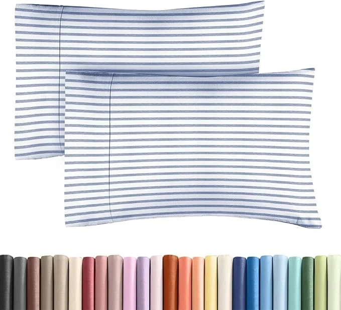Fine Crafted King Standard Pillow Cases Set of 2 – Ultra-Soft Hotel Quality Pillowcase Covers – Comfy Cozy amp Fade – Wrinkle Resistant – Machine Washable Pillow Protectors – 2 Piece Set – Blue Stripes 2 Lightweight