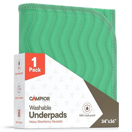Easy-to-Use Washable Underpads Large 34 quot x36 quot Pack of 1 – Reusable Waterproof Bed Pads for Adults amp Seniors Extra Heavy Absorbency Incontinence amp Bedwetting Pads Soft Non-Slip TPU Backing Green. Detailed
