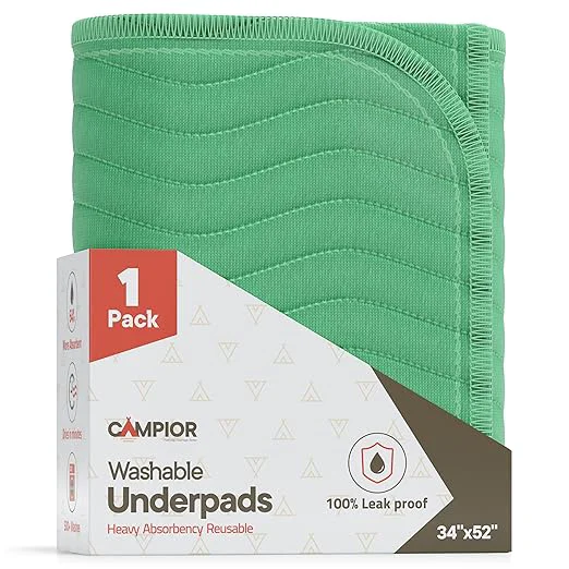 Clean Washable Underpads Extra Large 34 quot x52 quot Pack of 1 – Reusable Waterproof Bed Pads for Adults amp Seniors Extra Heavy Absorbency Incontinence amp Bedwetting Pads Soft Non-Slip TPU Backing Green. Comfortable