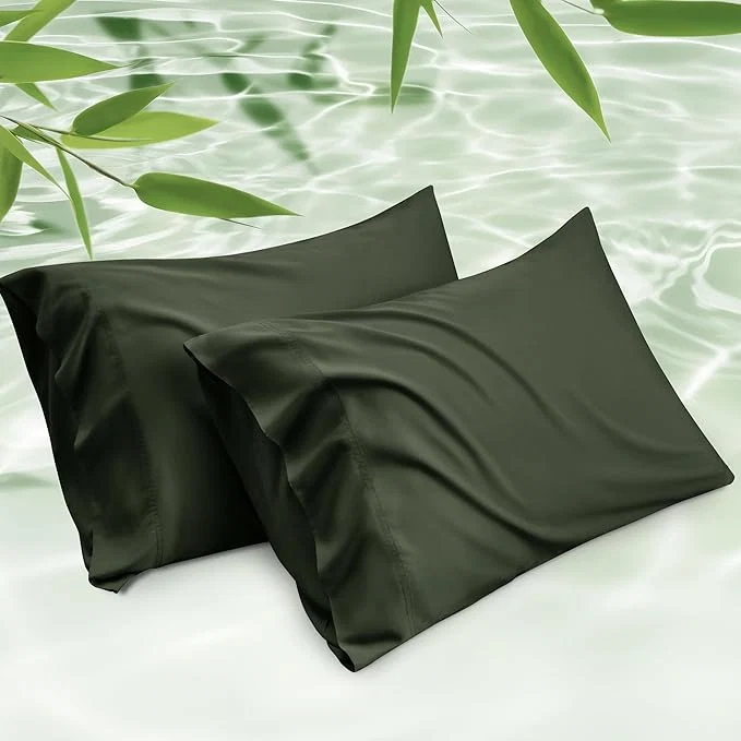 Bedsure Pillow Cases Standard Size Cooling Pillow Cases Rayon Derived from Bamboo Olive Green Pillowcases Standard Set of 2 PureWoven Silky Soft Pillow Covers with Envelope Closure 20×26 Inches Durable