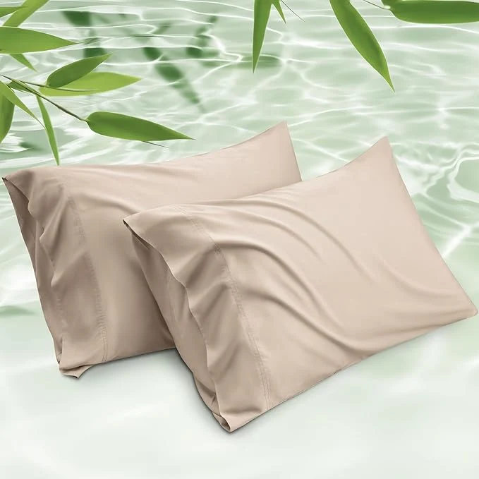Organic Bedsure Cooling Pillow Cases Queen Rayon Derived from Bamboo Pillowcases Queen Size Set of 2 PureWoven Silky Soft Bedding Pillow Covers with Envelope Closure Gifts Khaki 20×30 Inches Top-Quality