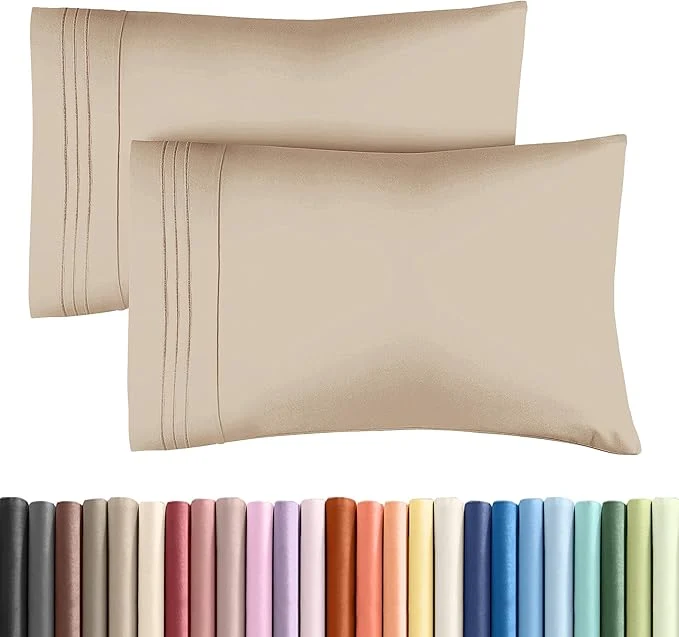 Crafted Standard Pillow Cases Set of 2 – Ultra-Soft Hotel Quality Pillowcase Covers – Comfy amp Wrinkle – Stain and Fade Resistant – Machine Washable Pillow Protectors – 2 Piece Set – Standard Size Cream Detailed