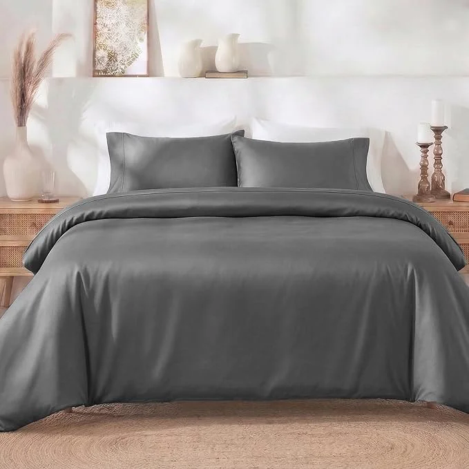 Top-Quality California Design Den 3 Pc Full Queen Size Duvet Cover Set – Winner Good Housekeeping Bedding Awards 2025 400 Thread Count Sateen Cotton Duvet Cover Queen Button Closure Corner Ties -Grey Sophisticated
