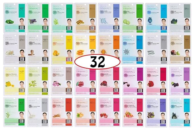 Responsible DERMAL Korean Collagen Face Mask 32 Combo Pack A B Set – Hydrating Soothing Convenient