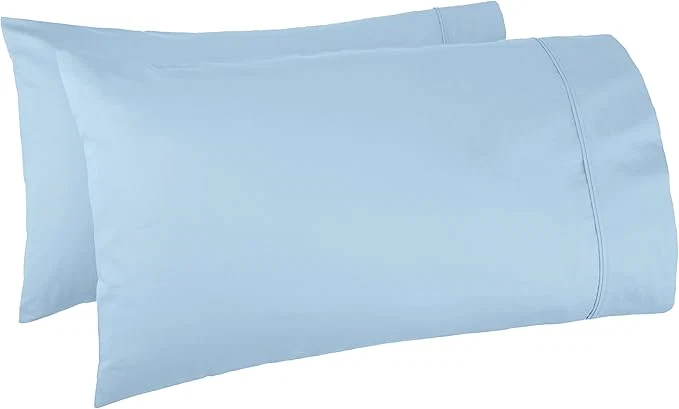 Sustainable Amazon Basics 400 Thread Count Cotton Pillow Cases Sateen Weave King Size 40 quot x 20 quot Smoke Blue Set of 2 Consistent