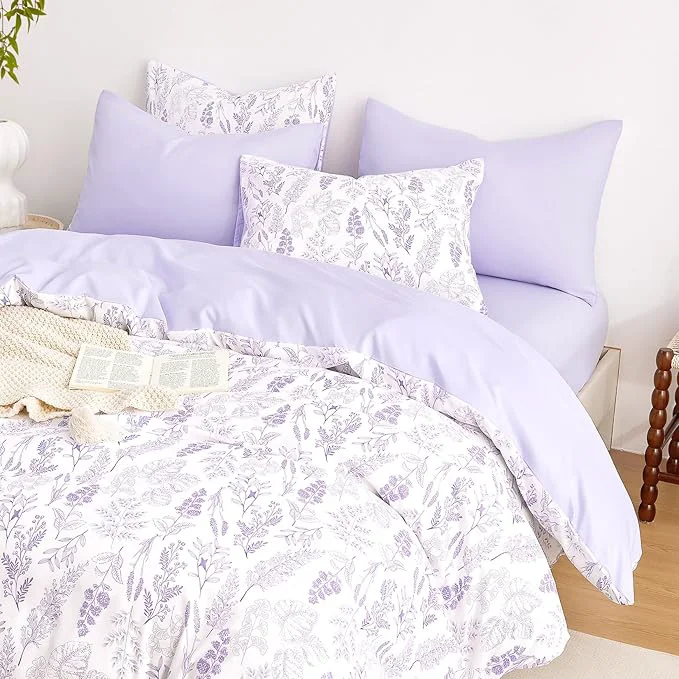 Comfortable Wake In Cloud – Floral Duvet Cover Set Botanical Vintage Flower Coquette Cottagecore Aesthetic for Women Teen Girls Soft Lightweight Bedding 3-Piece Lilac Queen Size High-End