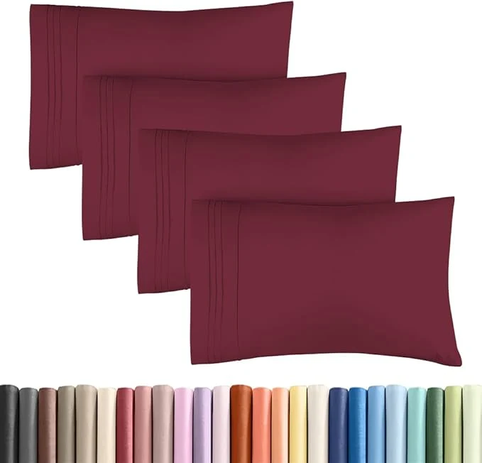 Environmentally Friendly Standard Pillow Cases Set of 4 – Ultra Soft Hotel Quality Pillowcase Covers – Comfy Bedding for Women Men Kids amp Teens – Machine Washable Pillow Protectors – 4 Piece Set – Standard Size Burgundy Specialty