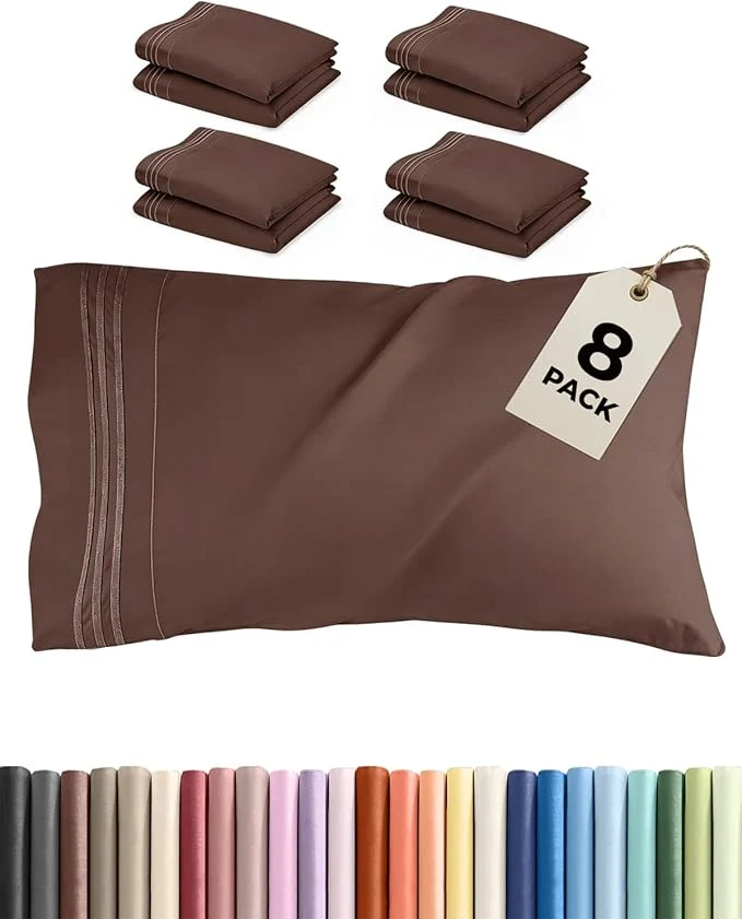 Superior King Pillow Cases Set of 8 – Ultra Soft Hotel Quality Pillowcase Covers – Comfy amp Wrinkle – Shrink Stain and Fade Resistant – Easy-Care Machine Washable Pillow Protectors – 8 Piece Set – Brown Easy-to-Use