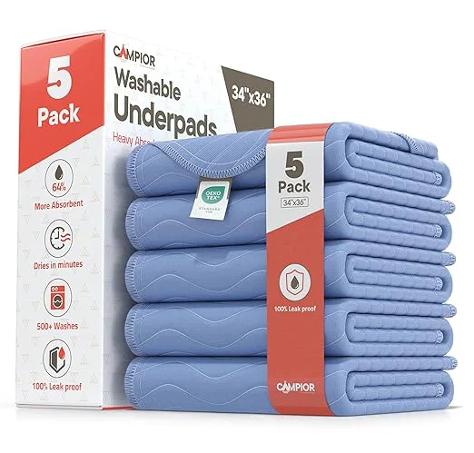 Fine Washable Underpads Large 34 quot x36 quot Pack of 5 – Reusable Waterproof Bed Pads for Adults amp Seniors Extra Heavy Absorbency Incontinence amp Bedwetting Pads Soft Non-Slip TPU Backing Blue. Versatile