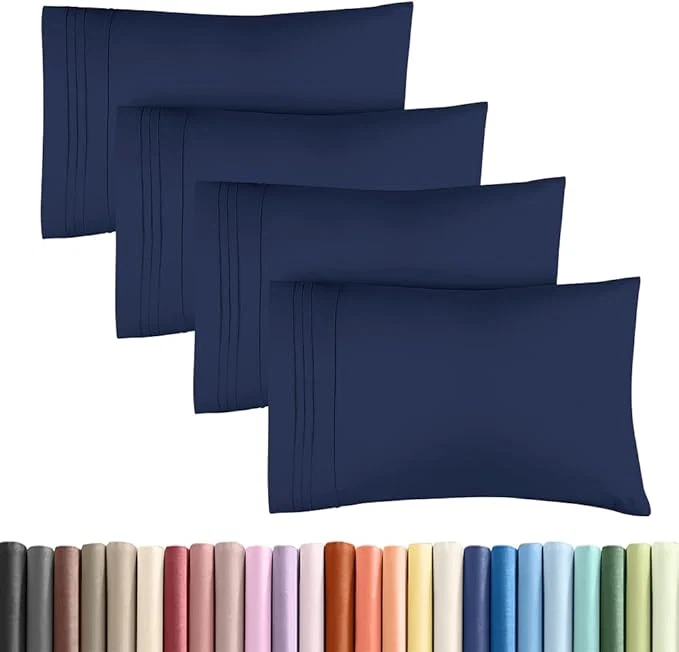 Casual King Standard Pillow Cases Set of 4 – Soft Hotel Quality Pillowcase Covers – Comfy Bedding for Women Men Kids amp Teens – Machine Washable Pillow Protectors – 4 Piece – King Standard Size Navy Blue Elite